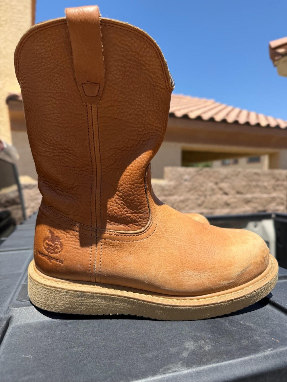 Georgia Boot Tan Work Pull-On Leather Boots Steel Toe